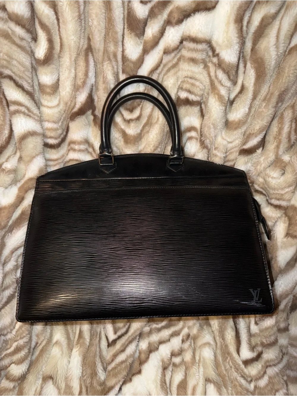 Louis Vuitton Black Epi Leather Top-Handle Briefcase with Subtle LV Monogram